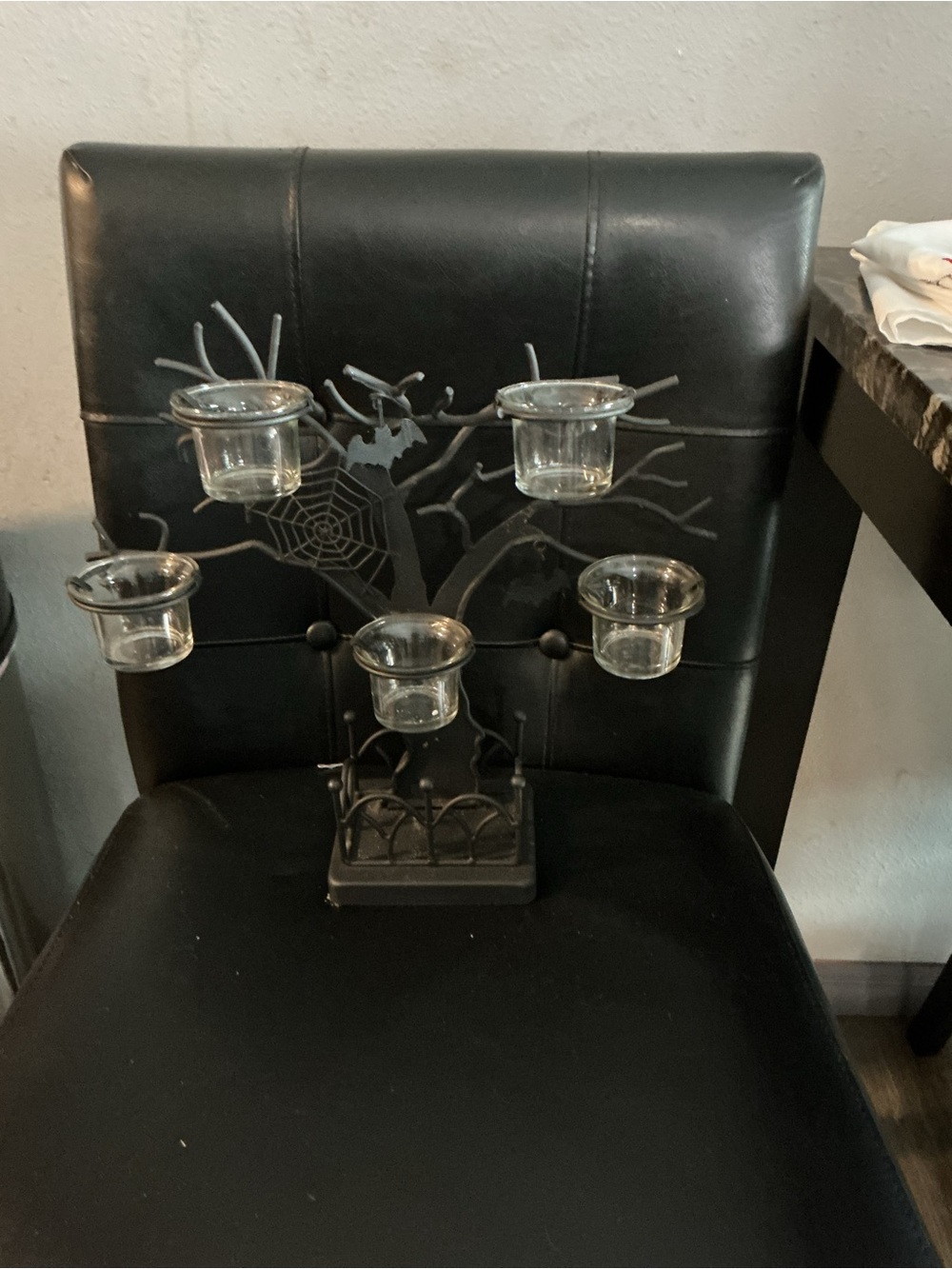 Black Metal Tree Tea Light Holder with Glass Cups - Home Accents